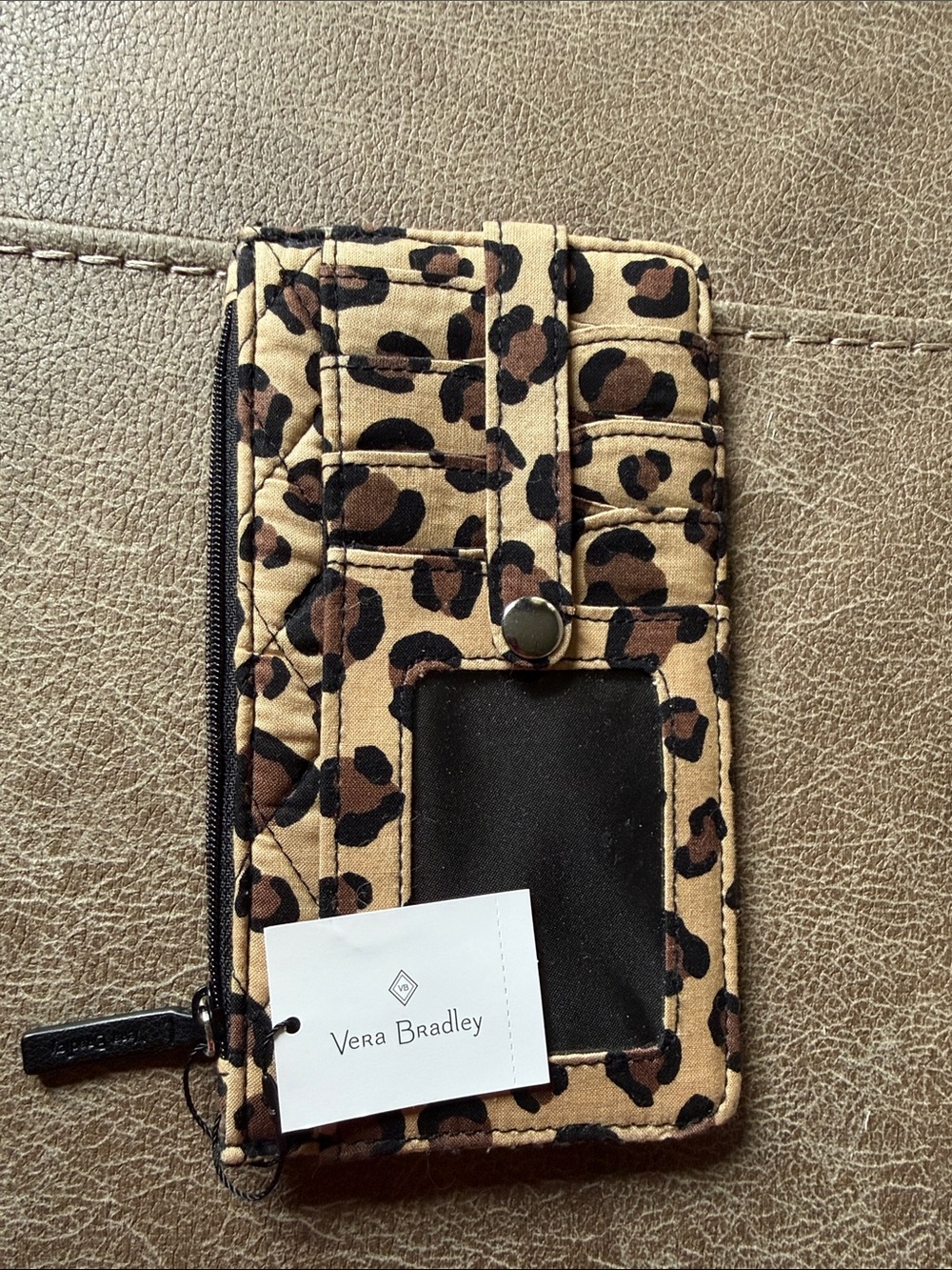 NWT Vera Bradley Quilted Cotton Zip ID Case Wallet – Leopard Print